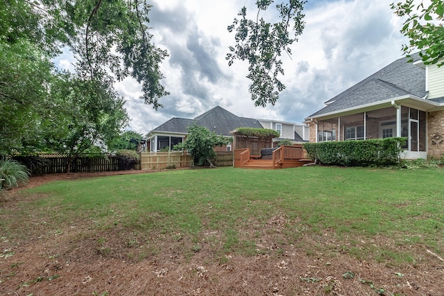 5191 Windmill Pl, Evans, GA 30809 - view of yard featuring a sunroom and a wooden deck