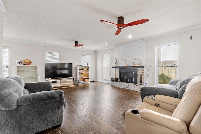 227 Waters Way, Martinez, GA 30907 - living area featuring ceiling fan, plenty of natural light, crown molding, a glass covered fireplace, and recessed lighting