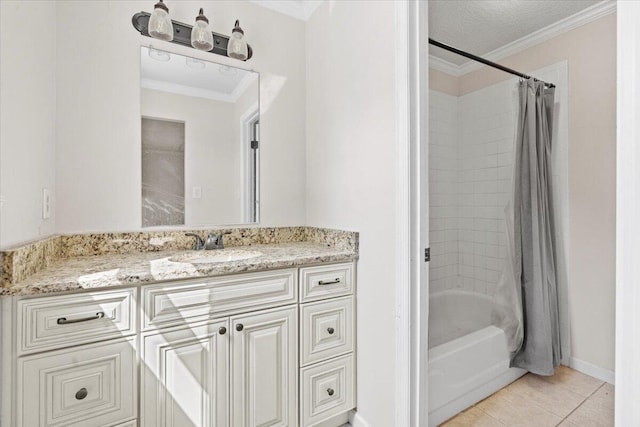 227 Waters Way, Martinez, GA 30907 - full bathroom featuring vanity, shower / tub combo with curtain, ornamental molding, and tile patterned flooring