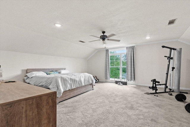 227 Waters Way, Martinez, GA 30907 - carpeted bedroom featuring vaulted ceiling, baseboards, a ceiling fan, and a textured ceiling