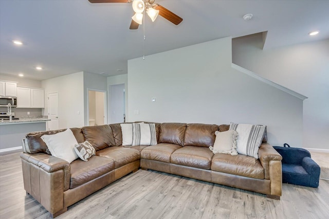 6093 Whitewater Dr, North Augusta, SC 29841 - living area featuring light wood-style floors, ceiling fan, recessed lighting, and baseboards