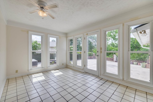 3009 Arcadia Ct, Augusta, GA 30906 - unfurnished sunroom with plenty of natural light, a textured ceiling, tile patterned floors, french doors, and crown molding