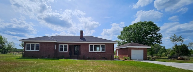 20 Rosa Spring Rd, Johnston, SC 29832 - view of front of property featuring crawl space, brick siding, a front lawn, concrete driveway, and a detached garage
