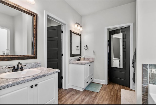 bathroom featuring vanity and wood-type flooring