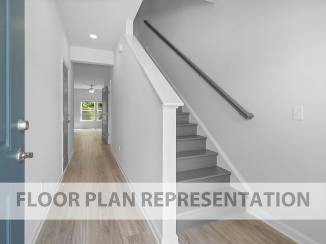 645 Hampton Dr Unit 5B, North Augusta, SC 29860 - stairs featuring recessed lighting, wood finished floors, baseboards, and ceiling fan