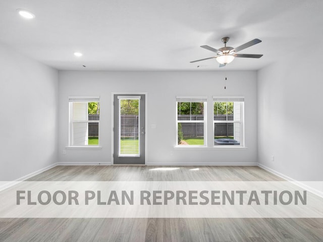 645 Hampton Dr Unit 5B, North Augusta, SC 29860 - unfurnished room with wood finished floors, baseboards, recessed lighting, and a ceiling fan