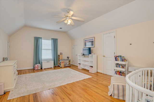 210 Oleander Trl, Evans, GA 30809 - bedroom featuring lofted ceiling, light wood-style flooring, and a ceiling fan