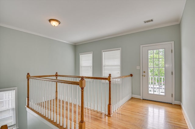 210 Oleander Trl, Evans, GA 30809 - hallway featuring wood finished floors and ornamental molding