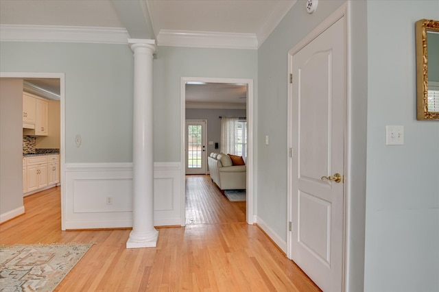 210 Oleander Trl, Evans, GA 30809 - hall with ornate columns, crown molding, and light wood-style floors