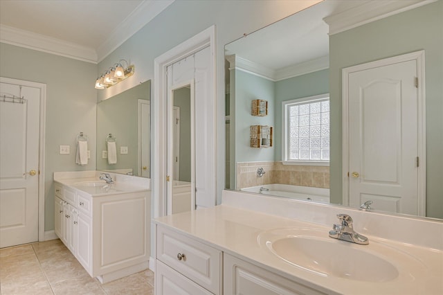 210 Oleander Trl, Evans, GA 30809 - bathroom with vanity, crown molding, tile patterned flooring, and a garden tub
