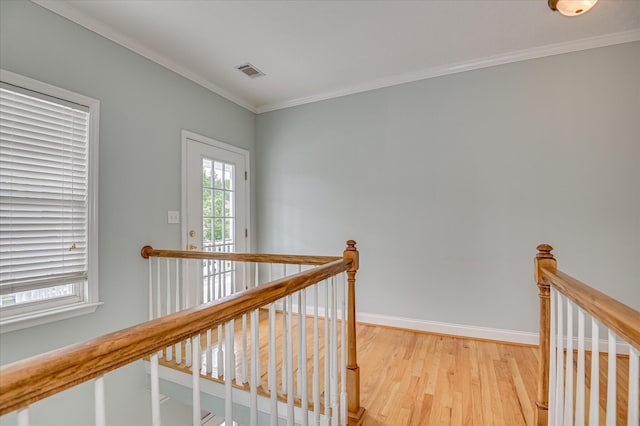 210 Oleander Trl, Evans, GA 30809 - corridor with an upstairs landing, light wood finished floors, and crown molding
