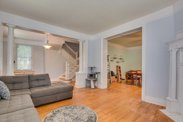 living room with hardwood / wood-style flooring