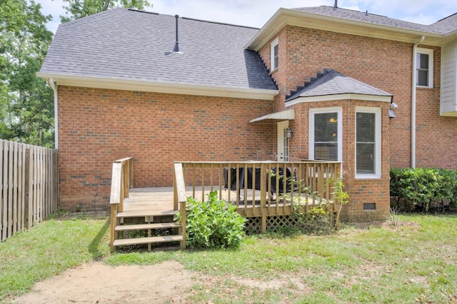 225 Old Mill Rd, Martinez, GA 30907 - back of property with a wooden deck, brick siding, a shingled roof, and crawl space