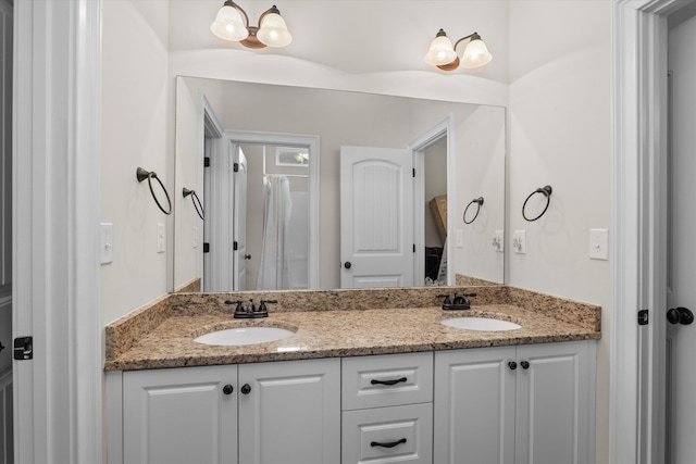 322 Pump House Rd, Evans, GA 30809 - bathroom with a sink, double vanity, and a shower with curtain
