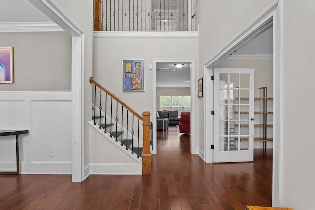 322 Pump House Rd, Evans, GA 30809 - foyer entrance featuring ornamental molding, stairway, hardwood / wood-style floors, and wainscoting