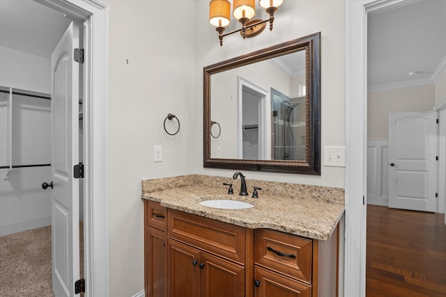 322 Pump House Rd, Evans, GA 30809 - bathroom with a chandelier, crown molding, and vanity