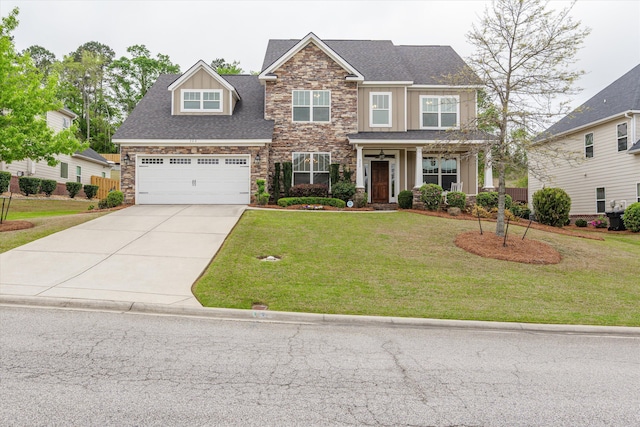 322 Pump House Rd, Evans, GA 30809 - craftsman inspired home with a front lawn, stone siding, driveway, and roof with shingles