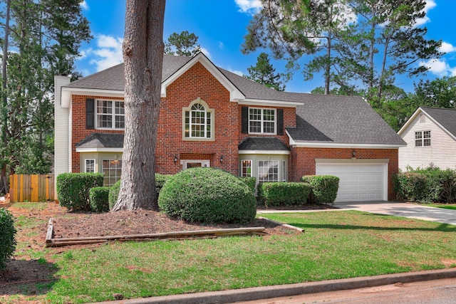 4142 Quinn Dr, Evans, GA 30809 - traditional home with an attached garage, brick siding, concrete driveway, roof with shingles, and a chimney