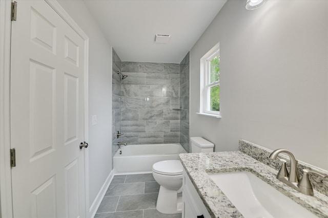 2815 Ridge Crest Dr, Hephzibah, GA 30815 - bathroom with toilet, vanity,  shower combination, baseboards, and tile patterned flooring