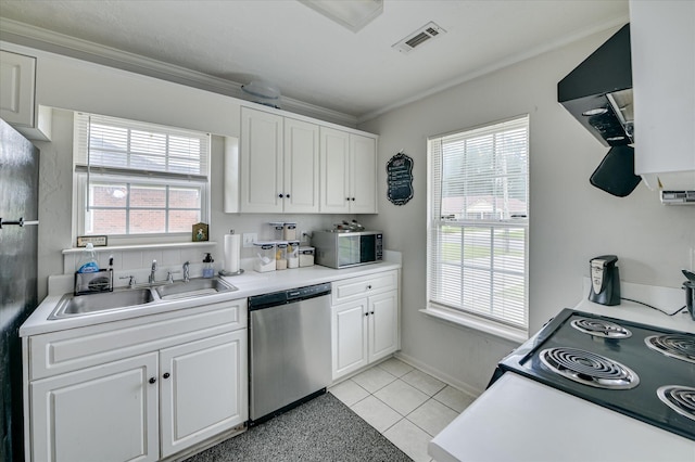 2211 Altman Way, Hephzibah, GA 30815 - kitchen featuring stainless steel appliances, white cabinetry, crown molding, light countertops, and light tile patterned floors