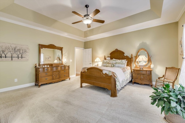 901 Patriots Pt, Mccormick, SC 29835 - bedroom with a raised ceiling, carpet, baseboards, crown molding, and ceiling fan