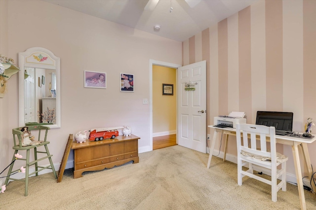901 Patriots Pt, Mccormick, SC 29835 - carpeted home office featuring a ceiling fan, baseboards, and wallpapered walls