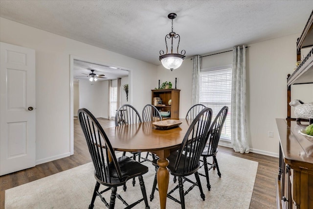 dining room featuring a textured ceiling, baseboards, and wood finished floors