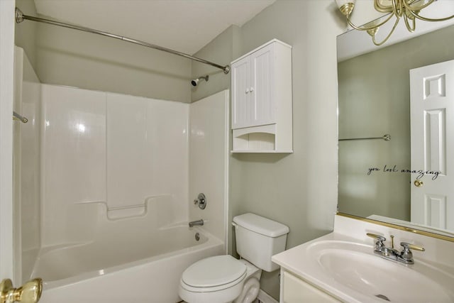 690 Riverfront Dr, Augusta, GA 30901 - full bath with shower / bathtub combination, toilet, a notable chandelier, and vanity
