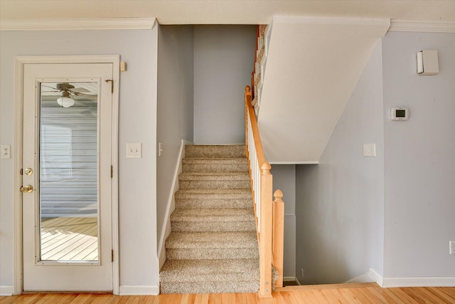 690 Riverfront Dr, Augusta, GA 30901 - staircase with crown molding, baseboards, and wood finished floors