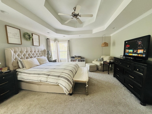 517 Avrett Ct, Evans, GA 30809 - bedroom featuring a raised ceiling, light carpet, ornamental molding, and ceiling fan