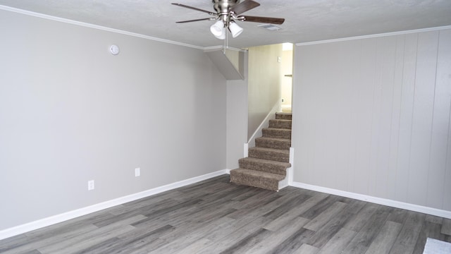 2154 Peppermint Pl, Augusta, GA 30906 - basement featuring a ceiling fan, a textured ceiling, baseboards, stairs, and wood finished floors