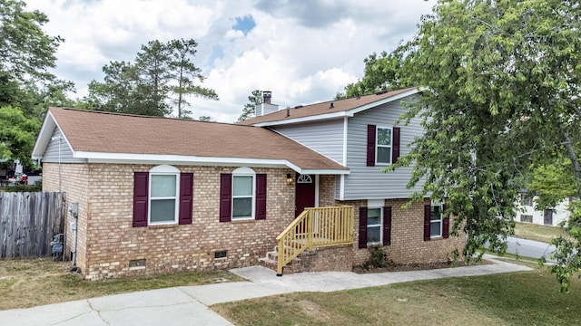 2154 Peppermint Pl, Augusta, GA 30906 - split level home featuring crawl space, fence, a front yard, brick siding, and roof with shingles