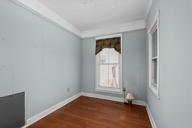 unfurnished room with wood-type flooring and crown molding