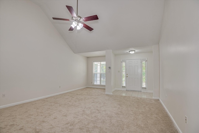 392 Sandleton Way, Evans, GA 30809 - foyer with light carpet, vaulted ceiling, and a ceiling fan