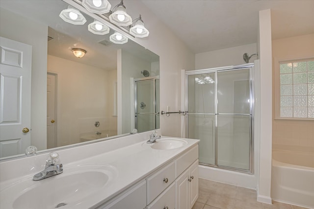 392 Sandleton Way, Evans, GA 30809 - full bathroom featuring tile patterned flooring, a bath, a stall shower, and double vanity
