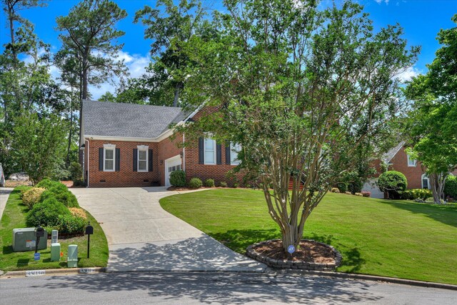 3501 Lonesome Pine Ct, Martinez, GA 30907 - view of front of house with a garage, driveway, brick siding, crawl space, and a front lawn