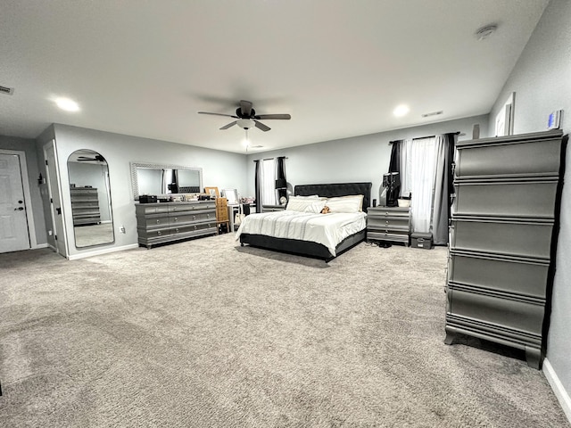 1735 Goshen Rd, Augusta, GA 30906 - carpeted bedroom featuring baseboards, visible vents, recessed lighting, and a ceiling fan