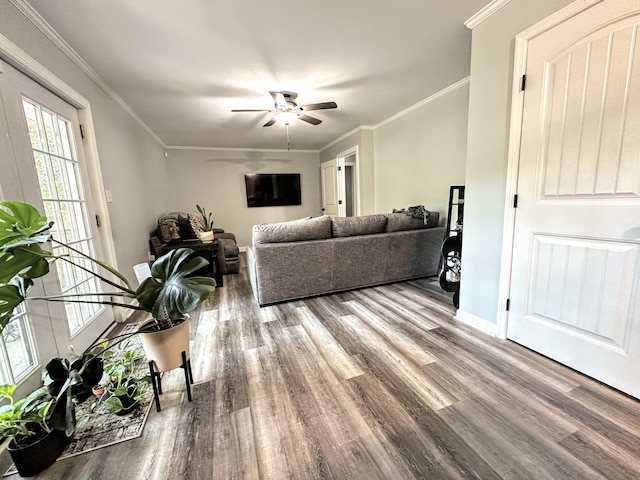1735 Goshen Rd, Augusta, GA 30906 - living area featuring ceiling fan, crown molding, and wood finished floors