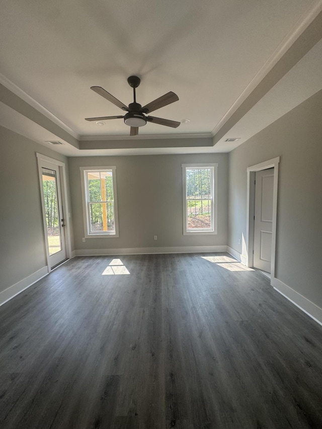 314 Hancock Cir, Mccormick, SC 29835 - unfurnished room featuring a raised ceiling, plenty of natural light, and dark wood-style flooring