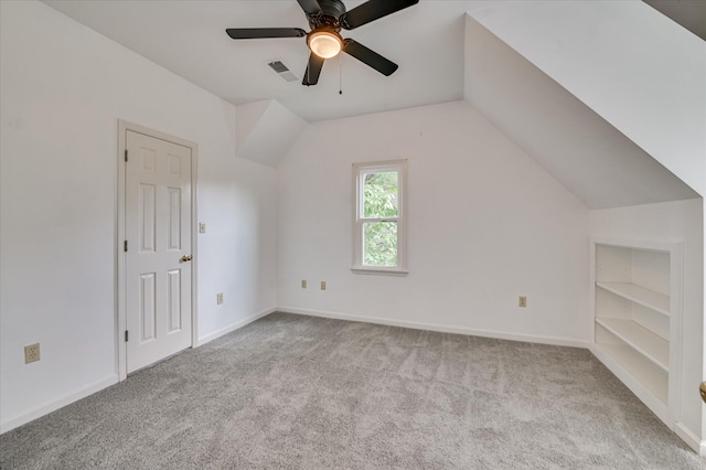 227 Water Oak Dr, Augusta, GA 30904 - additional living space with carpet flooring, a ceiling fan, vaulted ceiling, and built in shelves