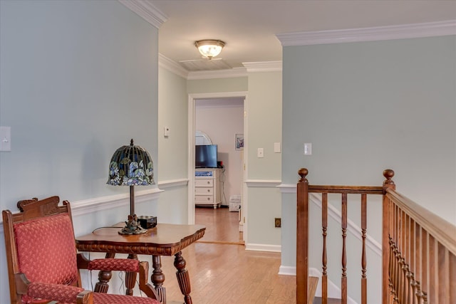 710 Somerset Way, Augusta, GA 30909 - corridor featuring an upstairs landing, light wood-type flooring, and ornamental molding