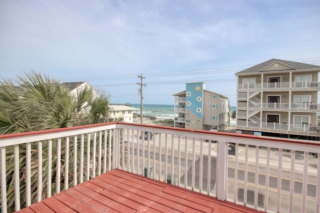 deck featuring a water view