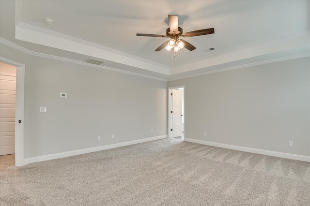 5265 Greyton Cir, North Augusta, SC 29860 - unfurnished room with a tray ceiling, ornamental molding, ceiling fan, and light carpet