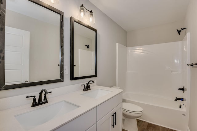 5265 Greyton Cir, North Augusta, SC 29860 - full bathroom featuring double vanity, wood finished floors, tub / shower combination, and toilet