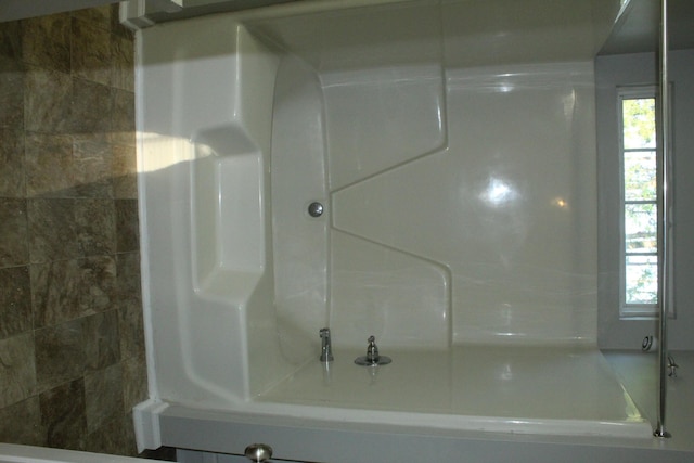 bathroom with a shower and a bathing tub