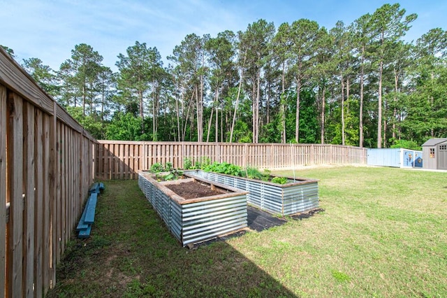 6134 High Top Ln, Aiken, SC 29801 - view of yard with a garden, view of wooded area, a storage unit, and an outdoor structure