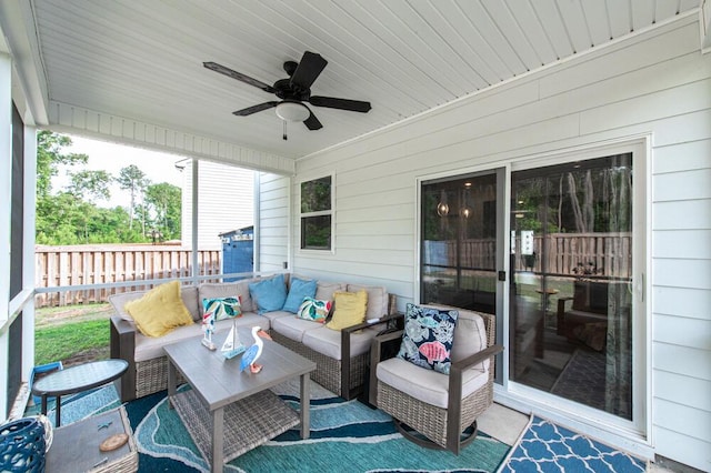 6134 High Top Ln, Aiken, SC 29801 - view of patio / terrace featuring an outdoor hangout area, ceiling fan, and fence