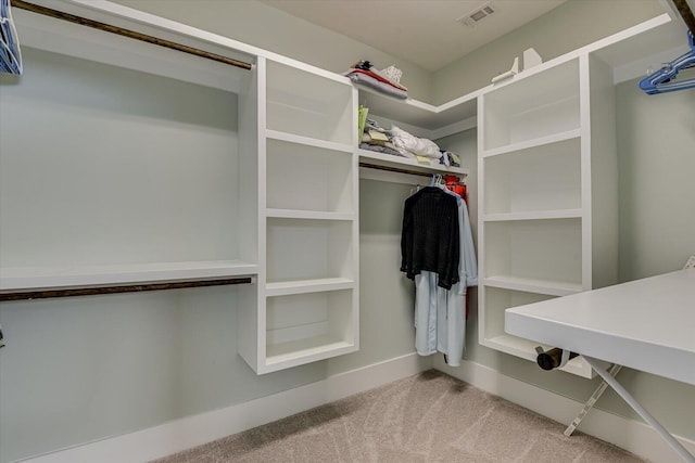 walk in closet with carpet floors