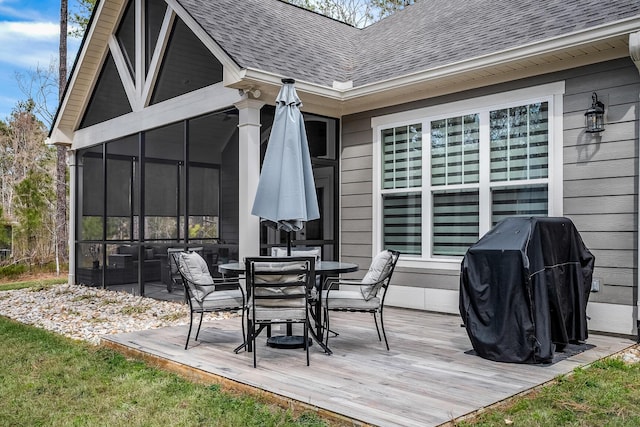 134 Twelve Oaks Dr, Mccormick, SC 29835 - deck featuring area for grilling, outdoor dining space, and a sunroom