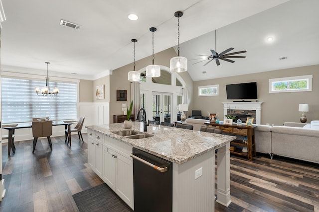 134 Twelve Oaks Dr, Mccormick, SC 29835 - kitchen with a healthy amount of sunlight, visible vents, a sink, dishwasher, and open floor plan